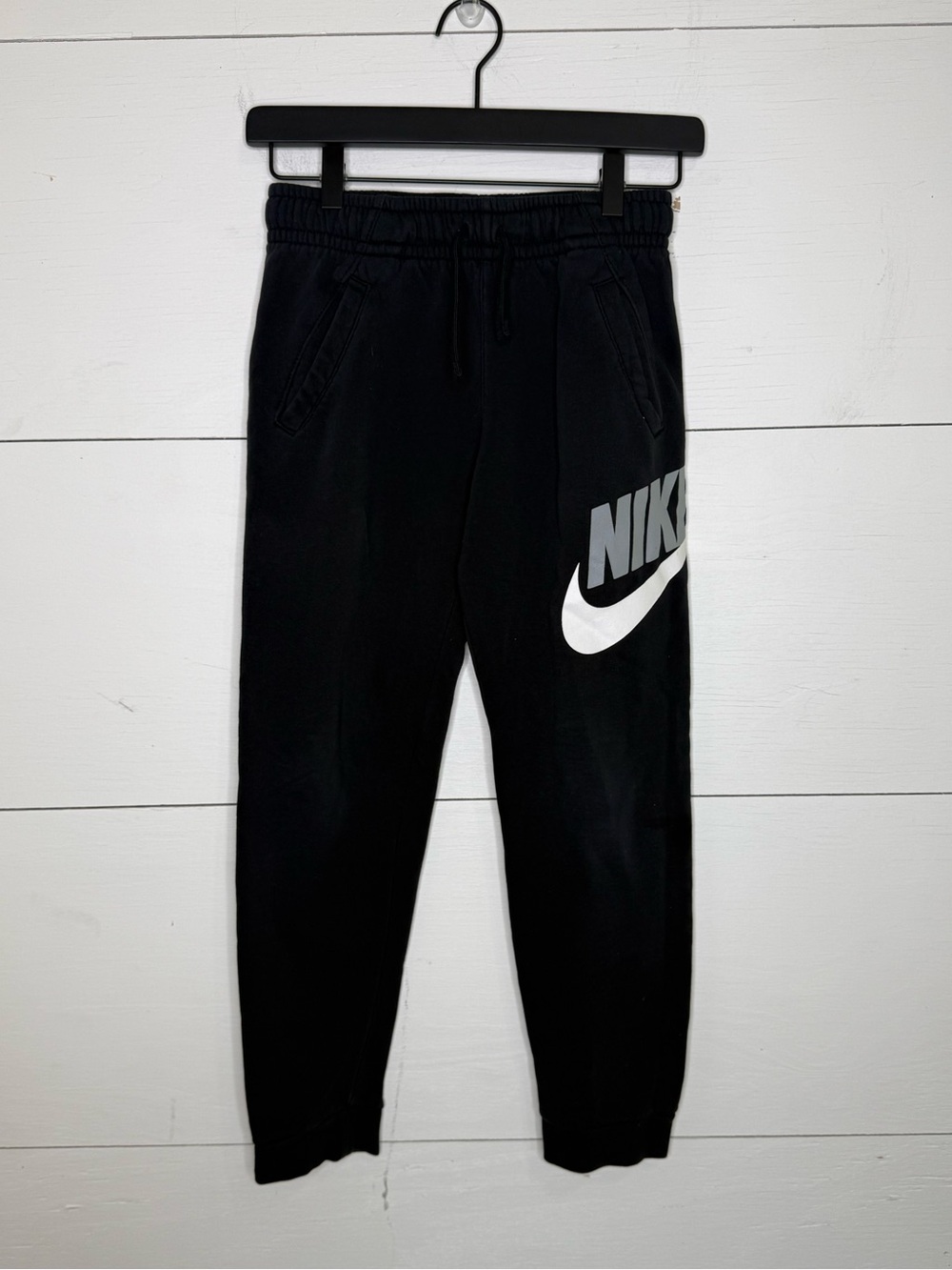 Nike • Black Sweat Joggers with Large White Swoosh Youth Size Medium